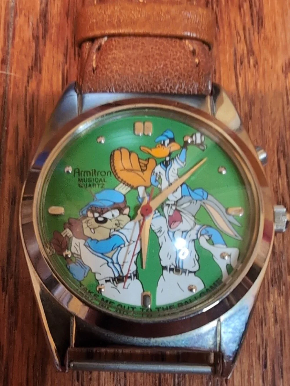 Armitron Bugs Taz + Daffy Take Me Out To The Ballgame 32mm Musical Watch Vintage